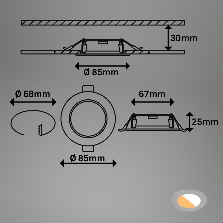 Brilo - SETTI 3x LED Kylpyhuoneen upotettava valo LED/4W/230V IP44 3000/4000K hopea