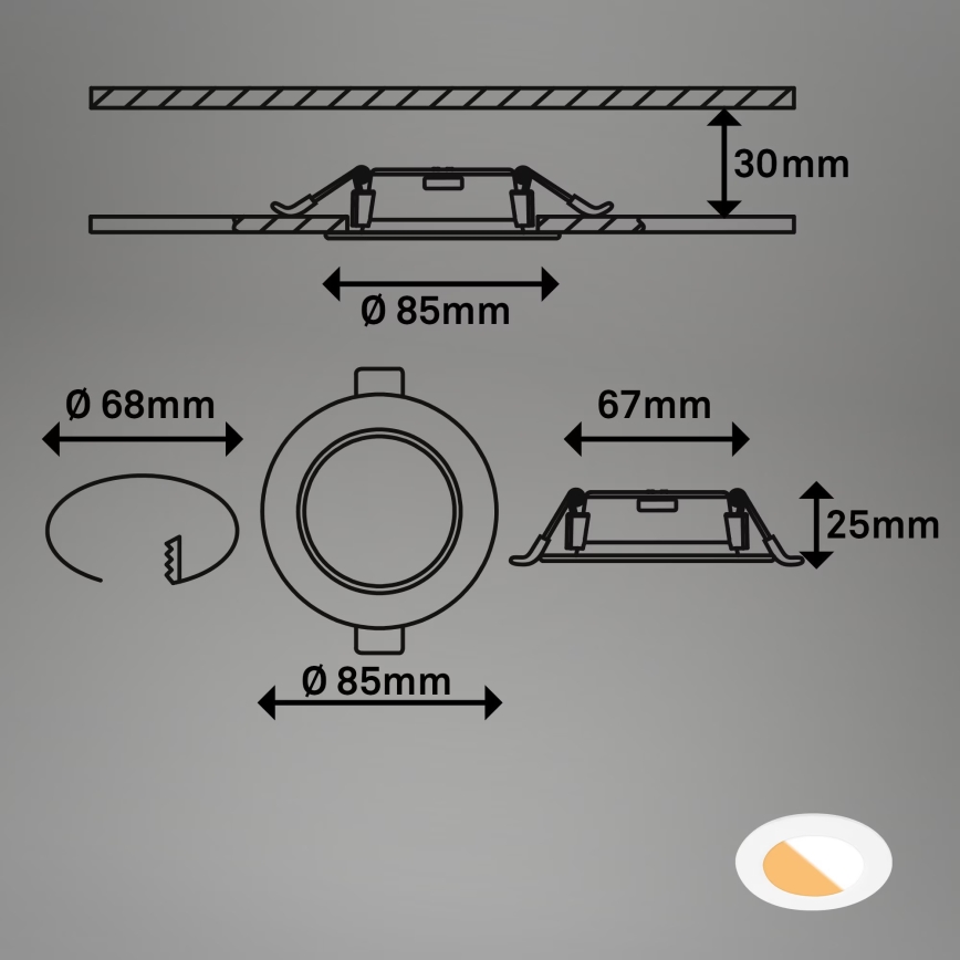 Brilo - SETTI 3x LED Kylpyhuoneen upotettava valo LED/4W/230V IP44 3000/4000K valkoinen