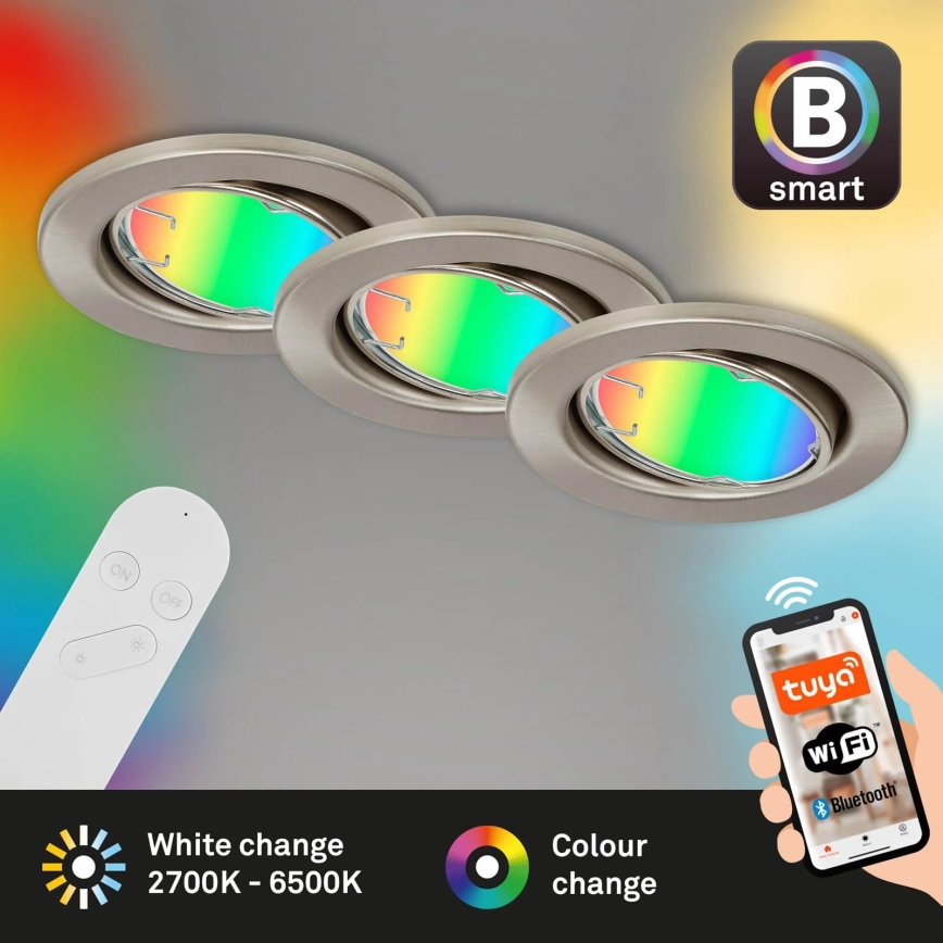 Brilo - SETTI 3x LED RGBW Himmennettävä kylpyhuonevalo 1xGU10/4,9W/230V 2700-6500K Wi-Fi Tuya IP23 + kauko-ohjaus