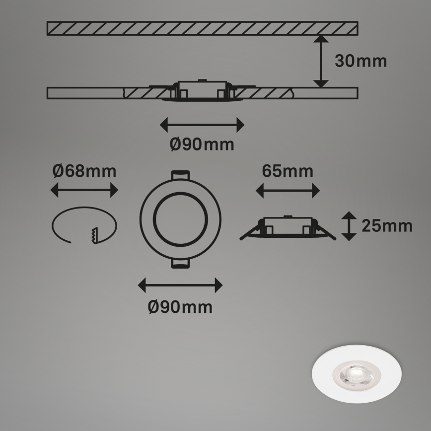 Brilo - SETTI 4x LED Kylpyhuoneen upotettava valo LED/4,9W/230V IP44 valkoinen