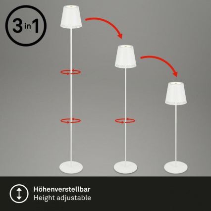 Briloner 1438016 - LED Himmennettävä kosketus lattialamppu 3in1 LED/3,5W/5V IP44 3000K 38-130 cm valkoinen