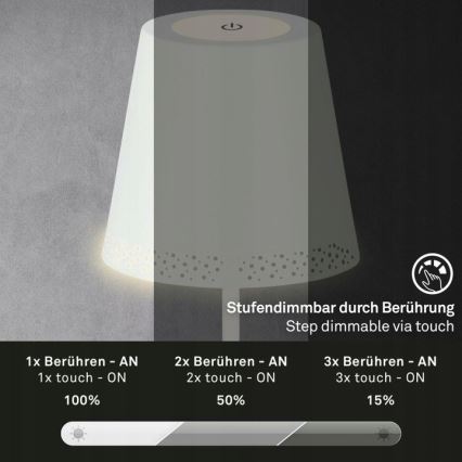 Briloner 1438016 - LED Himmennettävä kosketus lattialamppu 3in1 LED/3,5W/5V IP44 3000K 38-130 cm valkoinen