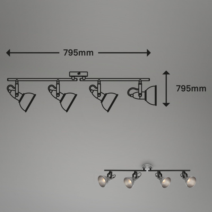 Briloner 2049-044 - Kohdevalo RETRO 4xE14/40W/230V harmaa