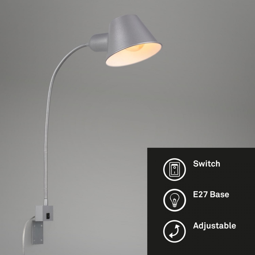 Briloner 2079-014 - Joustava seinälamppu  1xE27/10W/230V hopea