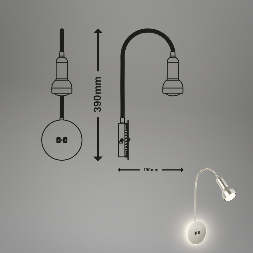 Briloner 2178012 - LED Joustava seinävalaisin 1xE14/10W/230V + LED/3W mattakromi
