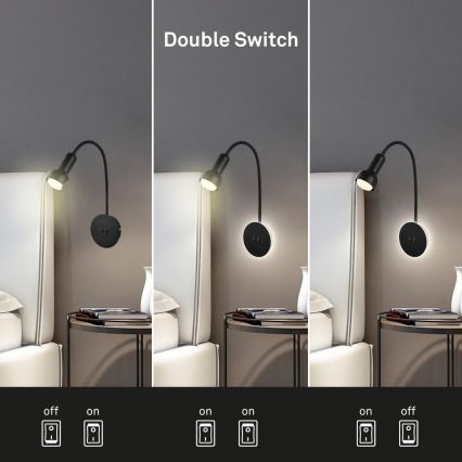 Briloner 2178015 - LED Joustava seinälamppu 1xE14/10W/230V + LED/3W musta
