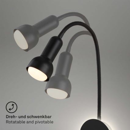 Briloner 2178015 - LED Joustava seinälamppu 1xE14/10W/230V + LED/3W musta