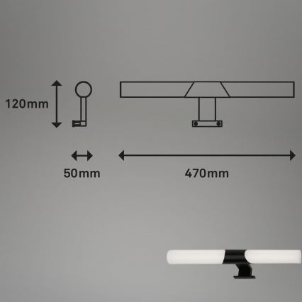 Briloner 3113-115 - Kylpyhuoneen LED-peilivalo LED/12W/230V IP44 47 cm musta