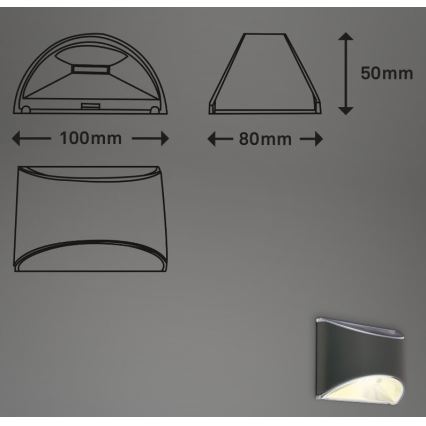 Briloner 3133015 - LED-seinäaurinkovalaisin LED/2W/3,7V IP44 3000K
