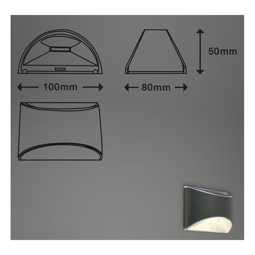 Briloner 3133015 - LED-seinäaurinkovalaisin LED/2W/3,7V IP44 3000K