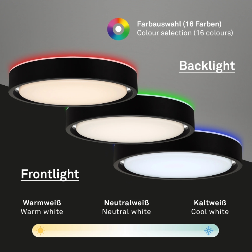 Briloner 3227-015 - Himmennettävä LED-RGB-kattovalaisin anturilla TALENA LED/24W/230V musta + kauko-ohjaus