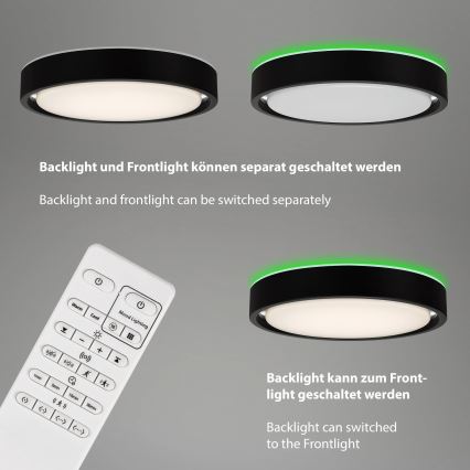 Briloner 3227-015 - Himmennettävä LED-RGB-kattovalaisin anturilla TALENA LED/24W/230V musta + kauko-ohjaus