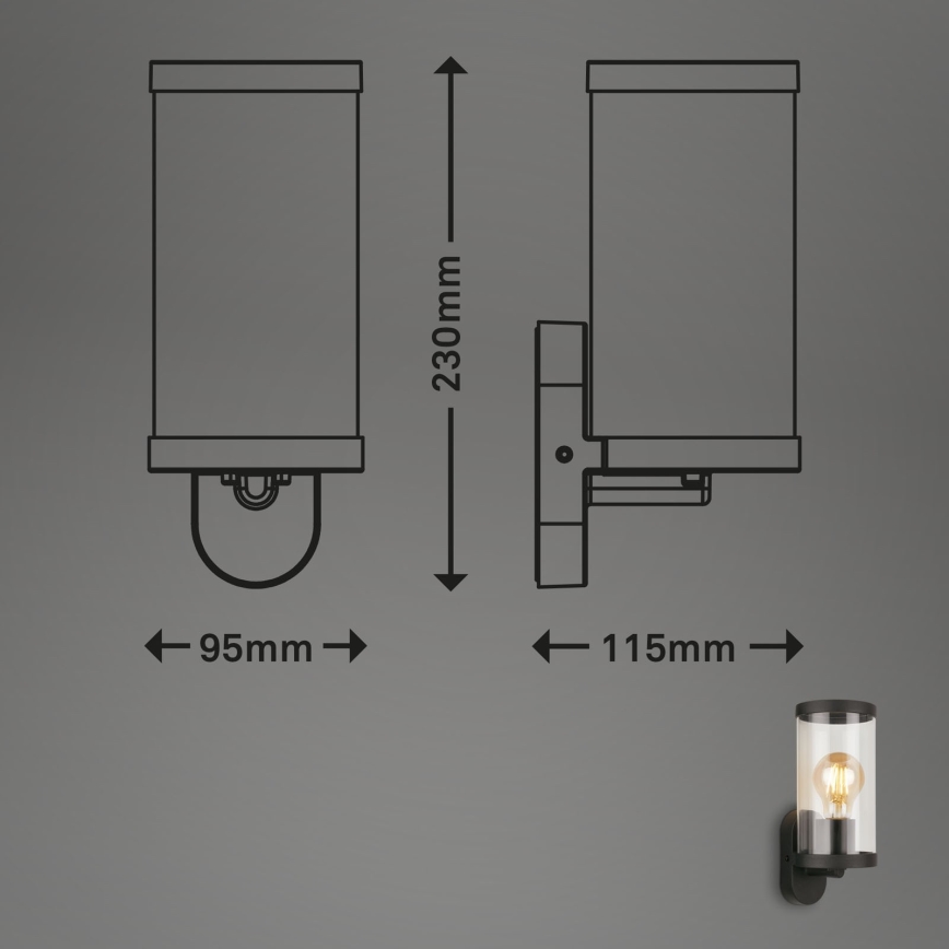 Briloner 3600-015 - Ulkoseinävalaisin KAIRO 1xE27/12W/230V IP44 musta