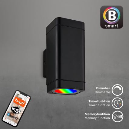 Briloner 3675-025 - LED RGBW Himmennettävä ulkoseinävalaisin 2xLED/8,5W/230V 3000-6500K Wi-Fi Tuya IP44 musta