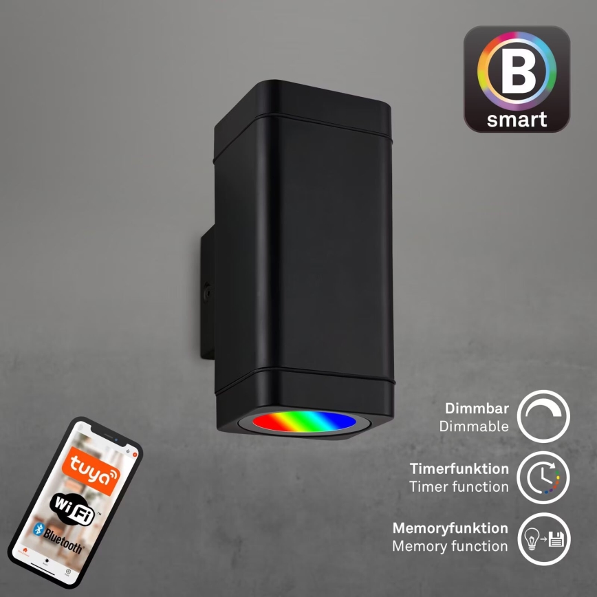 Briloner 3675-025 - LED RGBW Himmennettävä ulkoseinävalaisin 2xLED/8,5W/230V 3000-6500K Wi-Fi Tuya IP44 musta