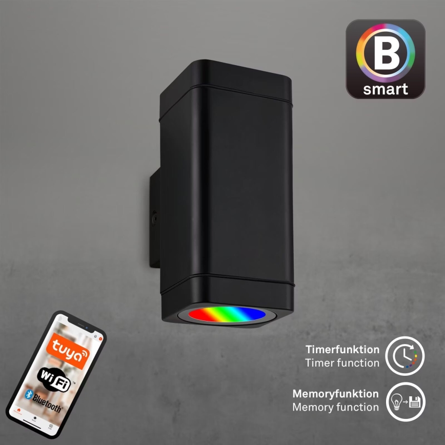 Briloner 3675-025 - LED RGBW Himmennettävä ulkoseinävalaisin 2xLED/8,5W/230V 3000-6500K Wi-Fi Tuya IP44 musta