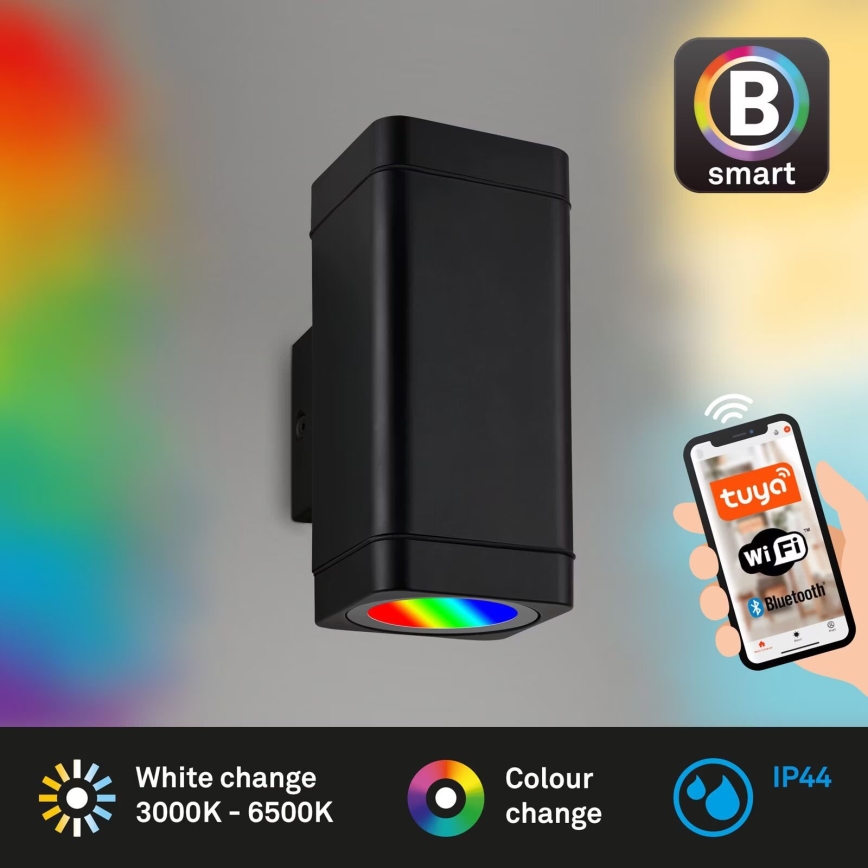 Briloner 3675-025 - LED RGBW Himmennettävä ulkoseinävalaisin 2xLED/8,5W/230V 3000-6500K Wi-Fi Tuya IP44 musta