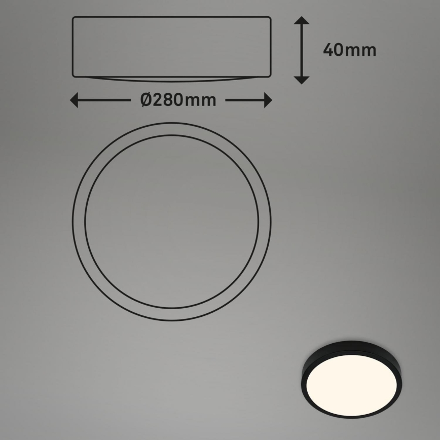Briloner 3700-015 - LED-kattovalaisin RUNA LED/16W/230V 3000K halkaisija 28 cm musta