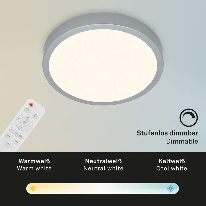 Briloner 3701-014 - Himmennettävä LED-kattovalaisin RUNA LED/18W/230V 2700-6500K hopea + kauko-ohjaus