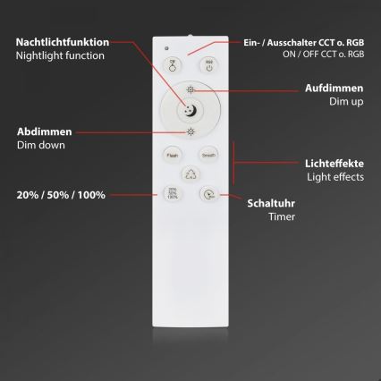 Briloner 3709-016 - LED RGBW Himmennettävä kattovalo LED/22W/230V 4000K halkaisija 38 cm valkoinen + kauko-ohjaus