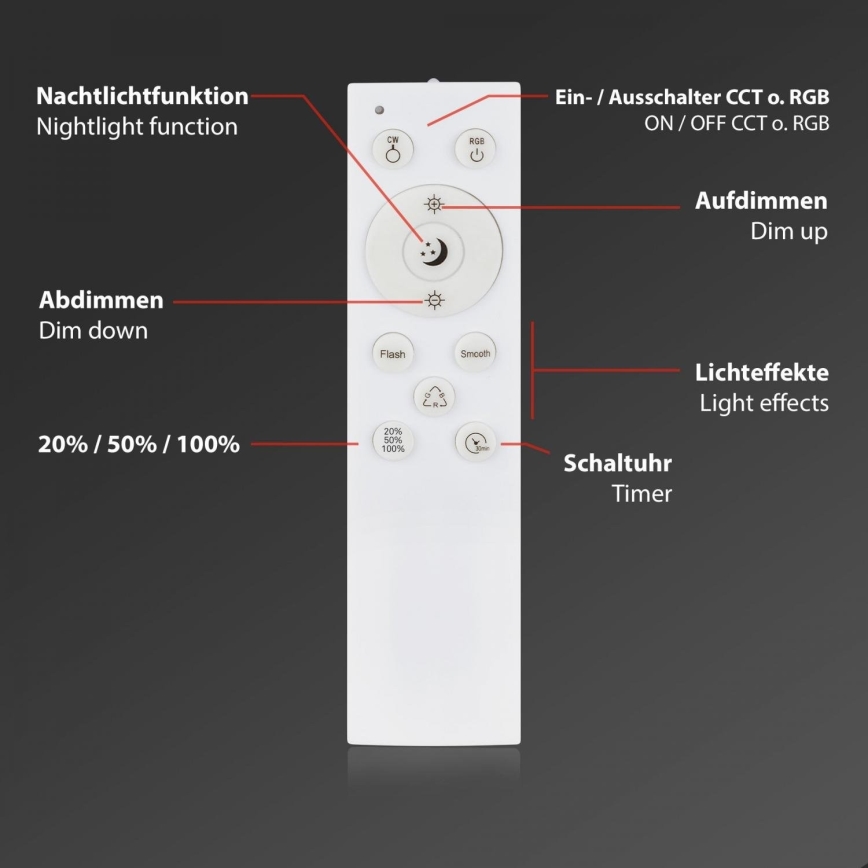 Briloner 3709-016 - LED RGBW Himmennettävä kattovalo LED/22W/230V 4000K halkaisija 38 cm valkoinen + kauko-ohjaus