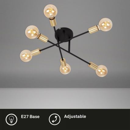Briloner 3868-065 - Kiinteä kattokruunu BLACK STEEL 6xE27/60W/230V