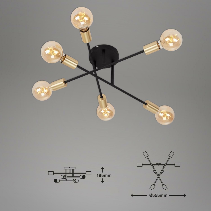 Briloner 3868-065 - Kiinteä kattokruunu BLACK STEEL 6xE27/60W/230V
