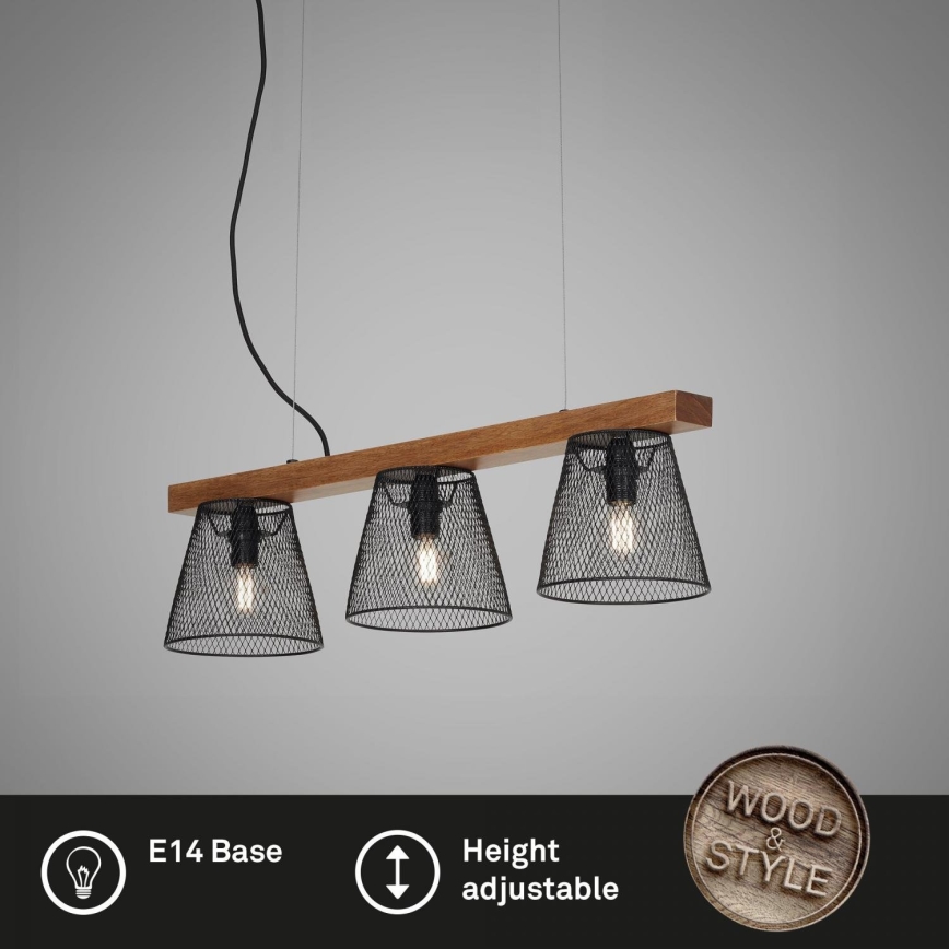 Briloner 4077-035 - Kattokruunu johdossa WOOD & STYLE 3xE14/25W/230V kumipuu