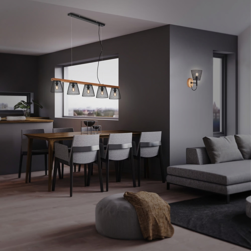 Briloner 4077-055 - Riippuvalaisin vaijerilla WOOD & STYLE 5xE14/25W/230V kumipuusta