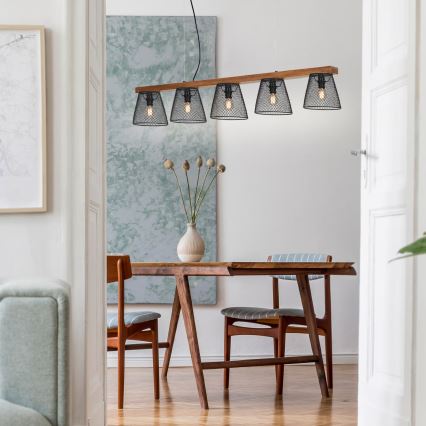 Briloner 4077-055 - Riippuvalaisin vaijerilla WOOD & STYLE 5xE14/25W/230V kumipuusta