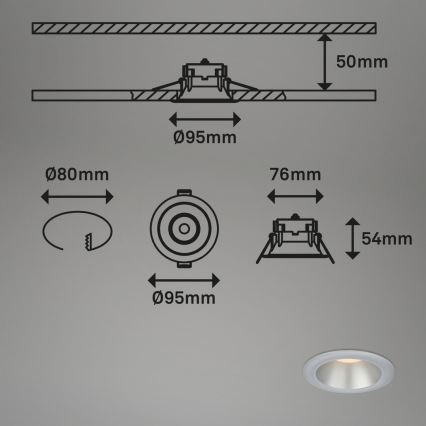 Briloner 7041-034 - SETTI 3x LED Kylpyhuoneen upotettava valo LED/4,9W/230V IP44 hopea