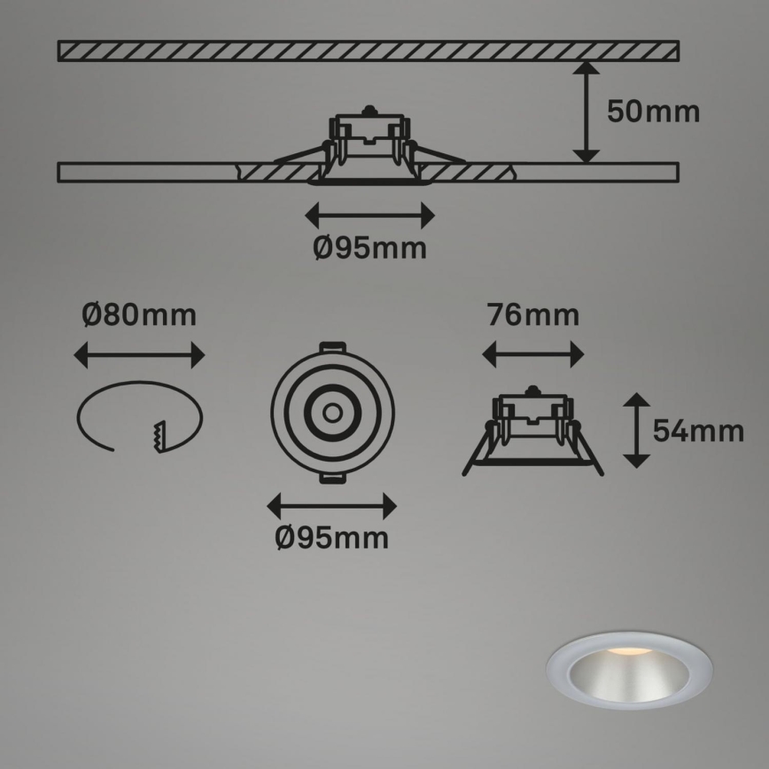 Briloner 7041-034 - SETTI 3x LED Kylpyhuoneen upotettava valo LED/4,9W/230V IP44 hopea