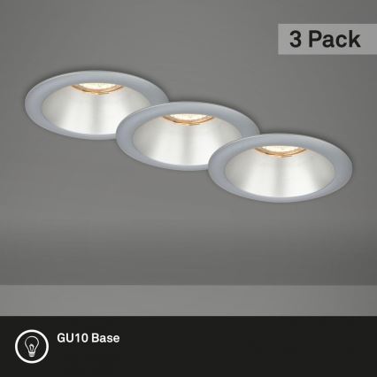 Briloner 7042-034 - SETTI 3x Kylpyhuoneen upotettu valo 1xGU10/9W/230V IP23 hopea
