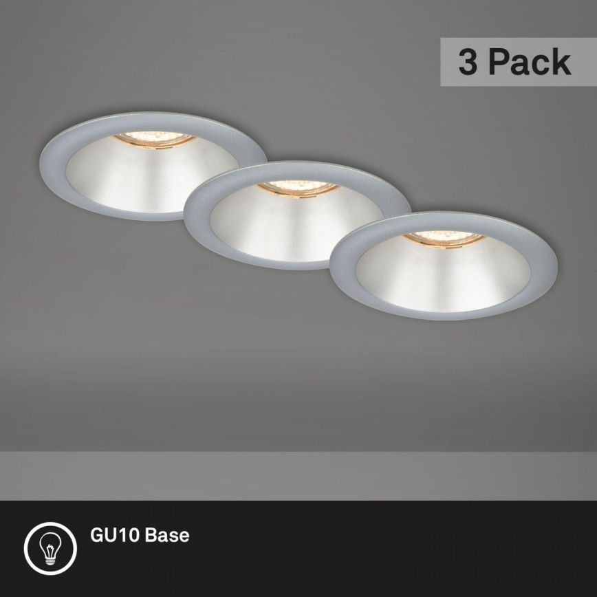 Briloner 7042-034 - SETTI 3x Kylpyhuoneen upotettu valo 1xGU10/9W/230V IP23 hopea