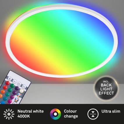 Briloner 7092-416 - RGBW Himmennettävä kattovalaisin SLIM LED/15W/230V + kauko-ohjaus