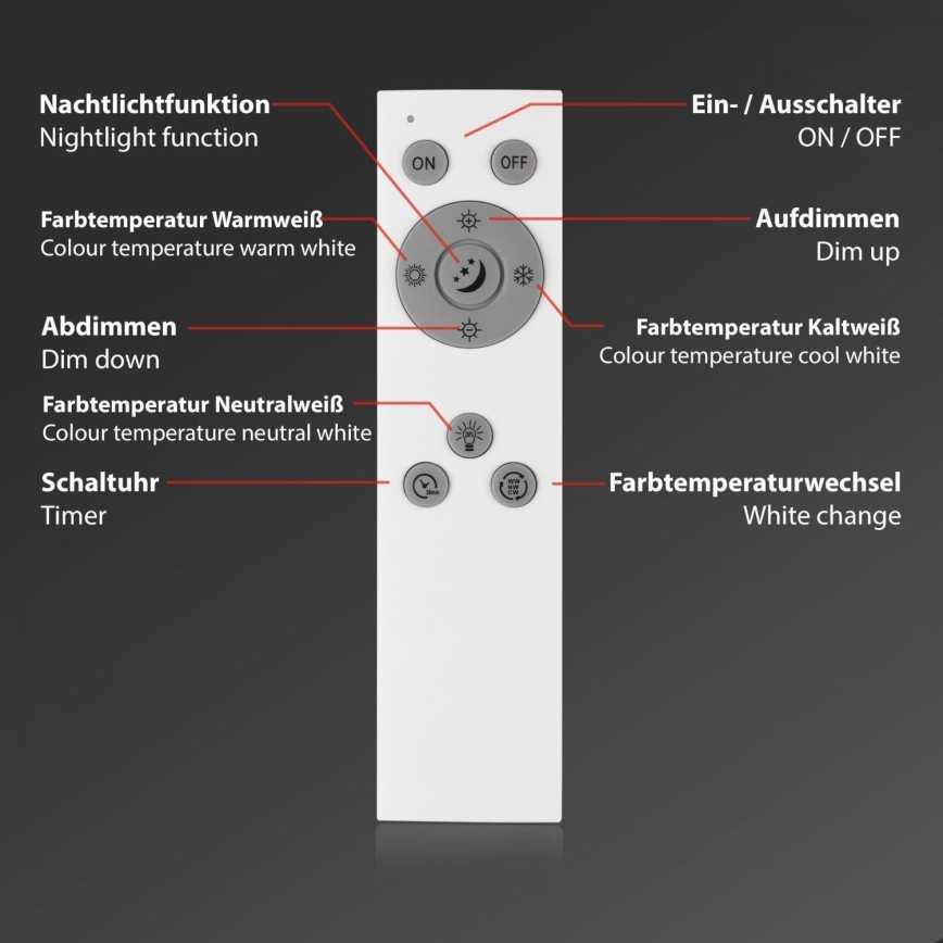 Briloner 7168-015 - Himmennettävä LED-kattovalaisin PIATTO LED/22W/230V 3000-6500K halkaisija 40 cm musta + kauko-ohjaus