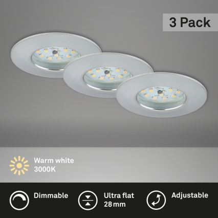 Briloner 7231-039 - SETTI 3x himmennettävät LED-kylpyhuoneen alasvalaisimet LED/5,5W/230V IP44 mattakromi