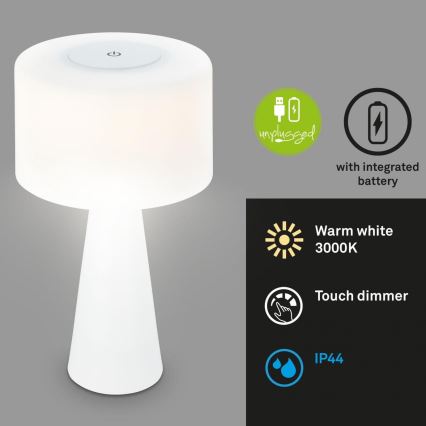 Briloner 7420016 - LED Himmennettävä ladattava kosketus ulko pöytävalaisin LED/4W/5V IP44 3000K valkoinen
