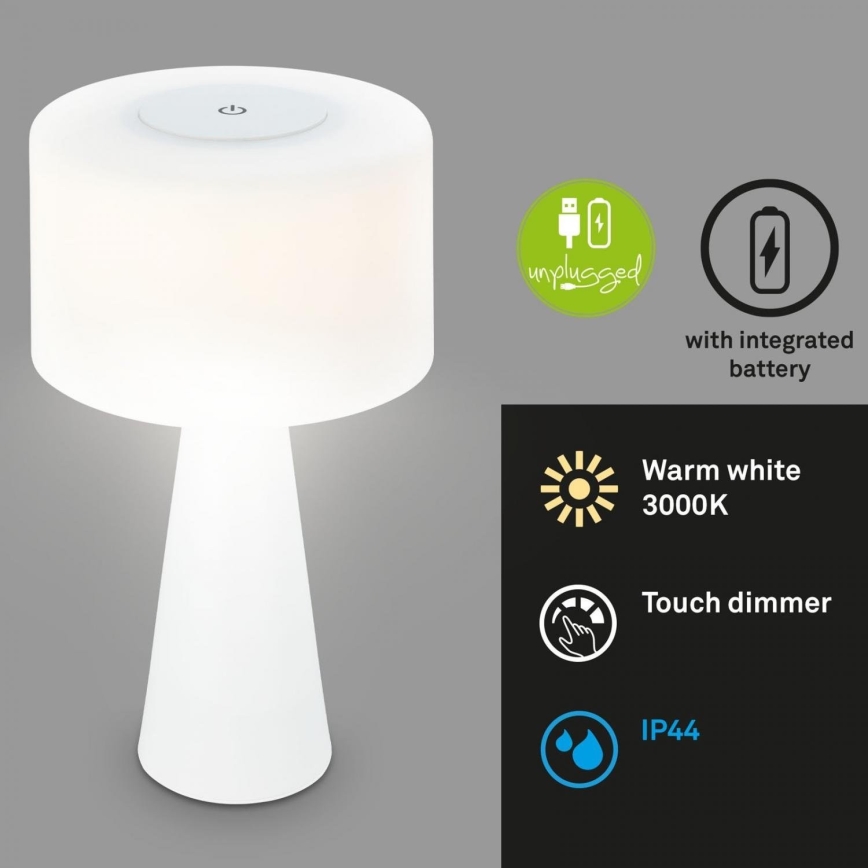 Briloner 7420016 - LED Himmennettävä ladattava kosketus ulko pöytävalaisin LED/4W/5V IP44 3000K valkoinen