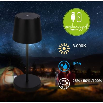 Briloner 7423015 - LED Himmennettävä ladattava ulko pöytävalaisin LED/2,6W/5V IP44 musta