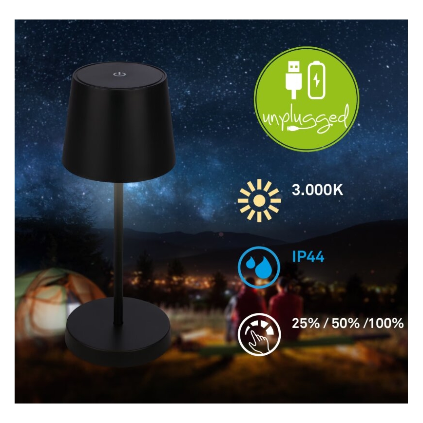 Briloner 7423015 - LED Himmennettävä ladattava ulko pöytävalaisin LED/2,6W/5V IP44 musta