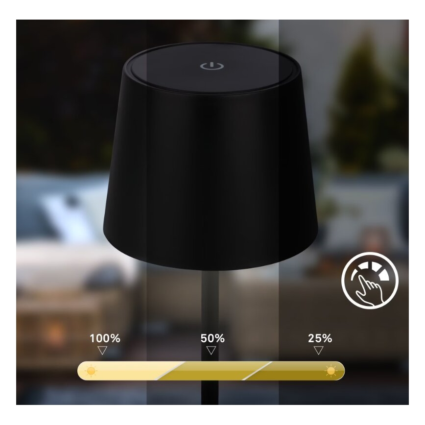 Briloner 7423015 - LED Himmennettävä ladattava ulko pöytävalaisin LED/2,6W/5V IP44 musta