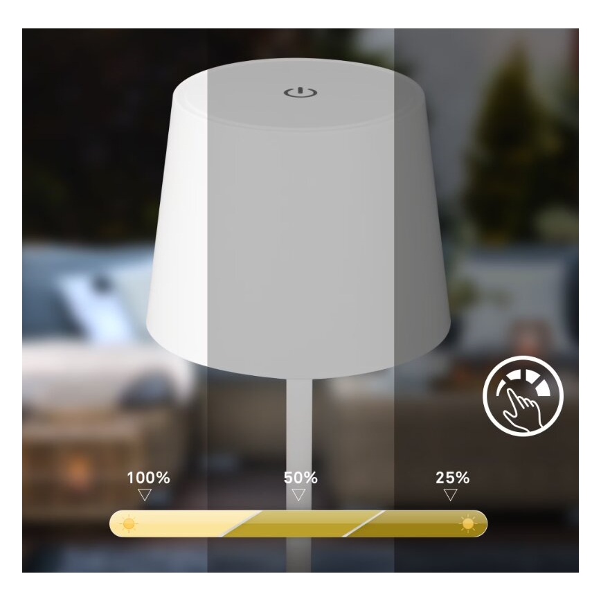 Briloner 7423016 - LED himmennettävä ladattava ulkokäyttöön tarkoitettu pöytävalaisin LED/2,6W/5V 2000mAh IP44 valkoinen