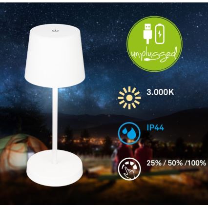 Briloner 7423016 - LED Himmennettävä ladattava ulko pöytävalaisin LED/2,6W/5V IP44 valkoinen