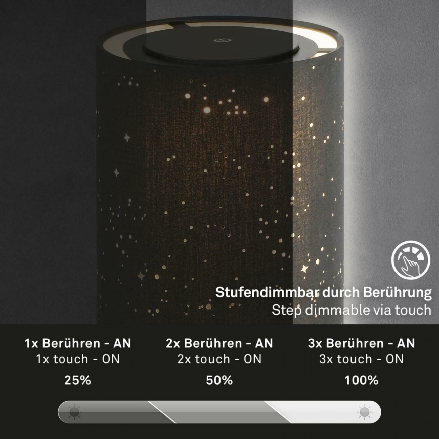 Briloner 7449-015 - LED Himmennettävä ulko kosketus lamppu STARRY SKY LED/3W/5V IP44 musta