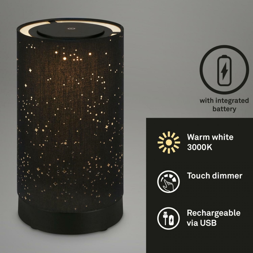 Briloner 7449-015 - LED Himmennettävä ulko kosketus lamppu STARRY SKY LED/3W/5V IP44 musta