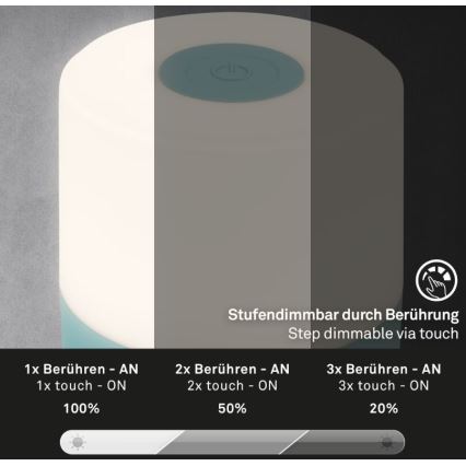 Briloner 7461010 - LED himmennettävä ladattava ulkokäyttöön tarkoitettu pöytävalaisin LED/2W/5V IP44 1200 mAh sininen