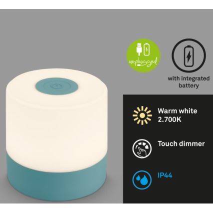 Briloner 7461010 - LED Himmennettävä ladattava ulko pöytävalaisin LED/2W/5V IP44 1200 mAh sininen