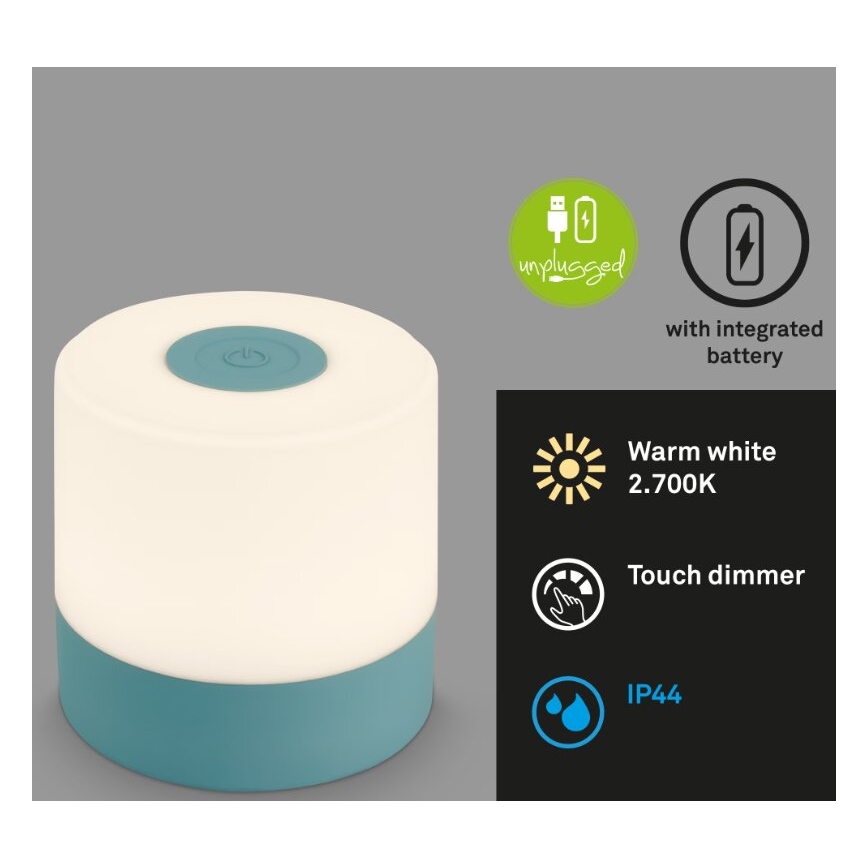 Briloner 7461010 - LED Himmennettävä ladattava ulko pöytävalaisin LED/2W/5V IP44 1200 mAh sininen