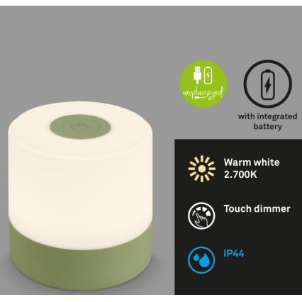 Briloner 7461019 - LED Himmennettävä ladattava ulko pöytävalaisin LED/2W/5V IP44 vihreä